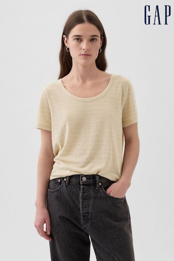 Gap Neutral Linen Blend Short Sleeve Scoop Neck T-Shirt (853277) | £20