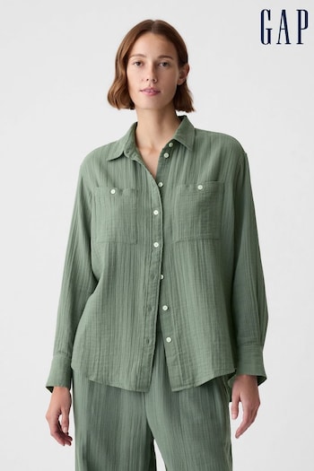 Gap Green Crinkle Cotton Long Sleeve Big Shirt (853308) | £35