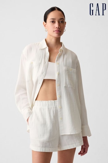 Gap Off-White Crinkle Cotton Long Sleeve Oversize Shirt (853318) | £35