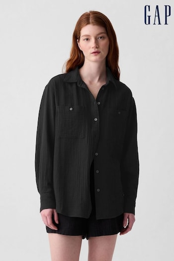 Gap Black Crinkle Cotton Long Sleeve Big Shirt (853387) | £35