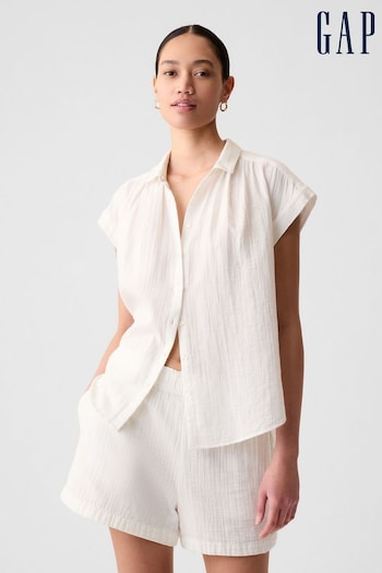 Gap Off-White Crinkle Cotton Short Sleeve Shirt (853406) | £30