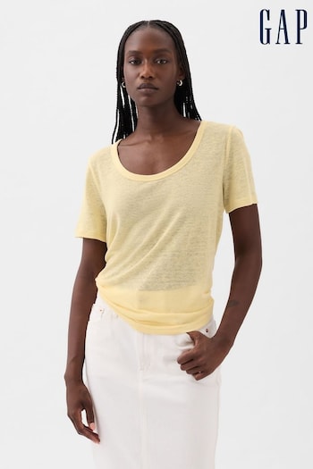 Gap Yellow Linen Blend Short Sleeve Scoop Neck T-Shirt (853456) | £20