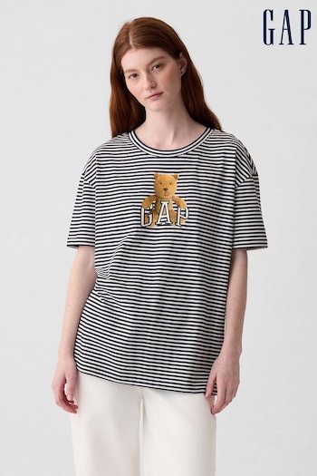 Gap Black/White Stripe Organic Cotton Brannan Bear Logo Graphic Short Sleeve T-Shirt (853563) | £20