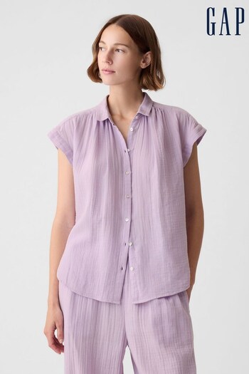 Gap Purple Crinkle Cotton Short Sleeve Shirt (853643) | £30