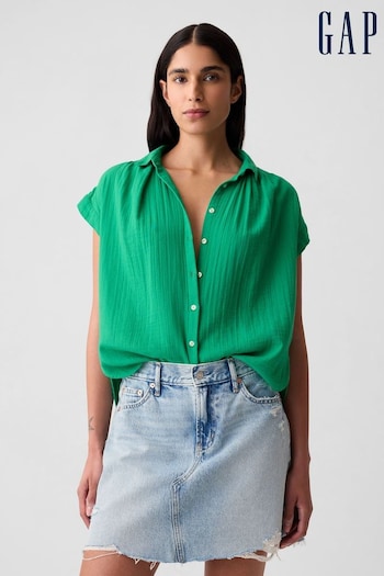 Gap Green Crinkle Cotton Short Sleeve Shirt (853648) | £30