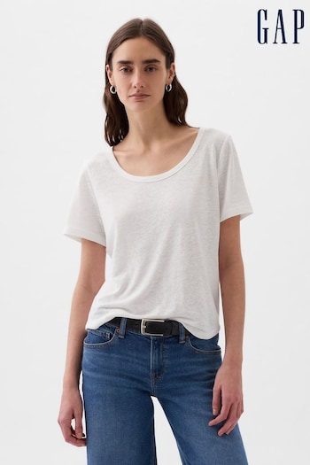 Gap White Linen Blend Short Sleeve Scoop Neck T-Shirt (853654) | £20