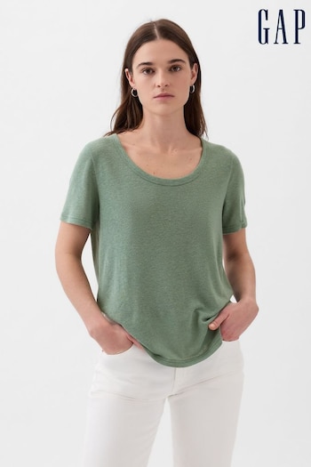 Gap Green Linen Blend Short Sleeve Scoop Neck T-Shirt (853688) | £20