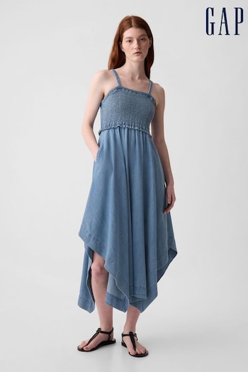 Gap Blue Smocked Handkerchief Hem Midi Dress (853842) | £60
