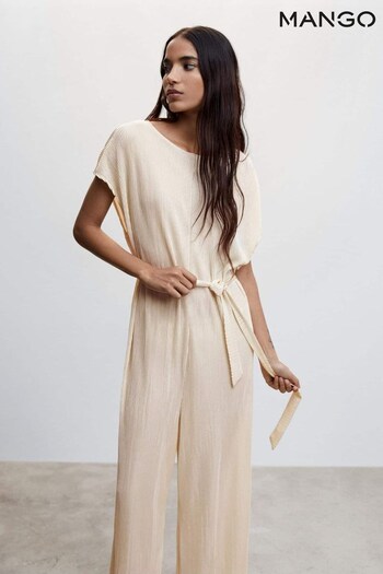 Mango Cream Satin Pleated Jumpsuit (854022) | £36