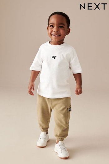 White/Tan Short Sleeve T-Shirt and Utility Joggers Set (3mths-7yrs) (854123) | £11 - £15