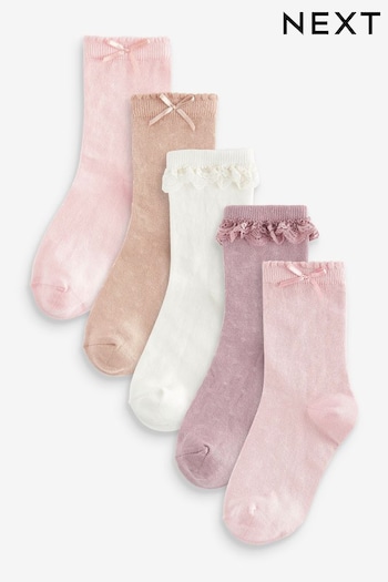 Pink/Purple Cotton Rich Pretty Ruffle Ankle Socks 5 Pack (854507) | £8 - £10