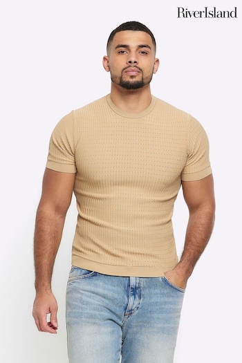 River Island Natural Muscle Fit Brick T-Shirt Blend (854830) | £25