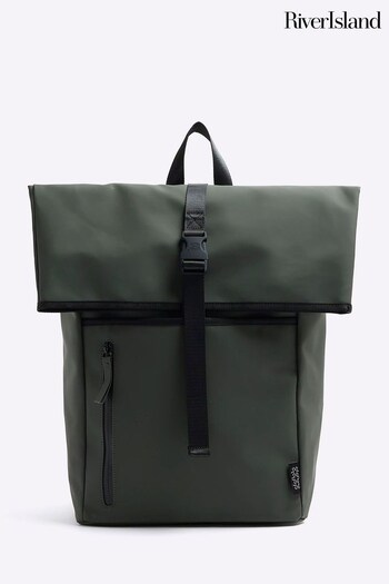 River Island Green Rubberised Roll Top Backpack (854899) | £45