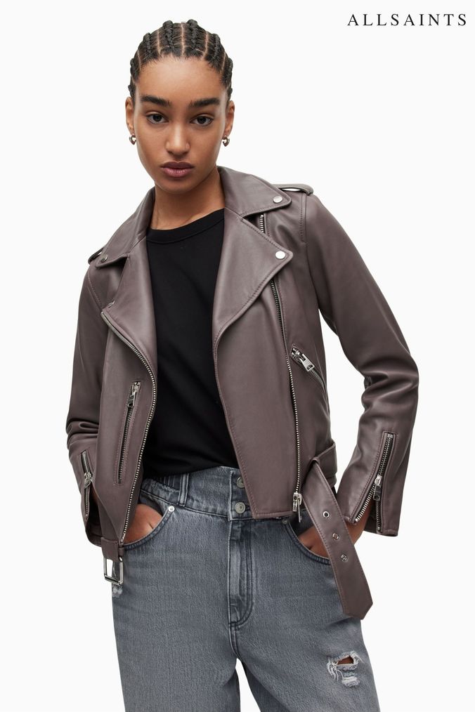 Women s Grey Biker Jackets Grey Leather Biker Jackets Next