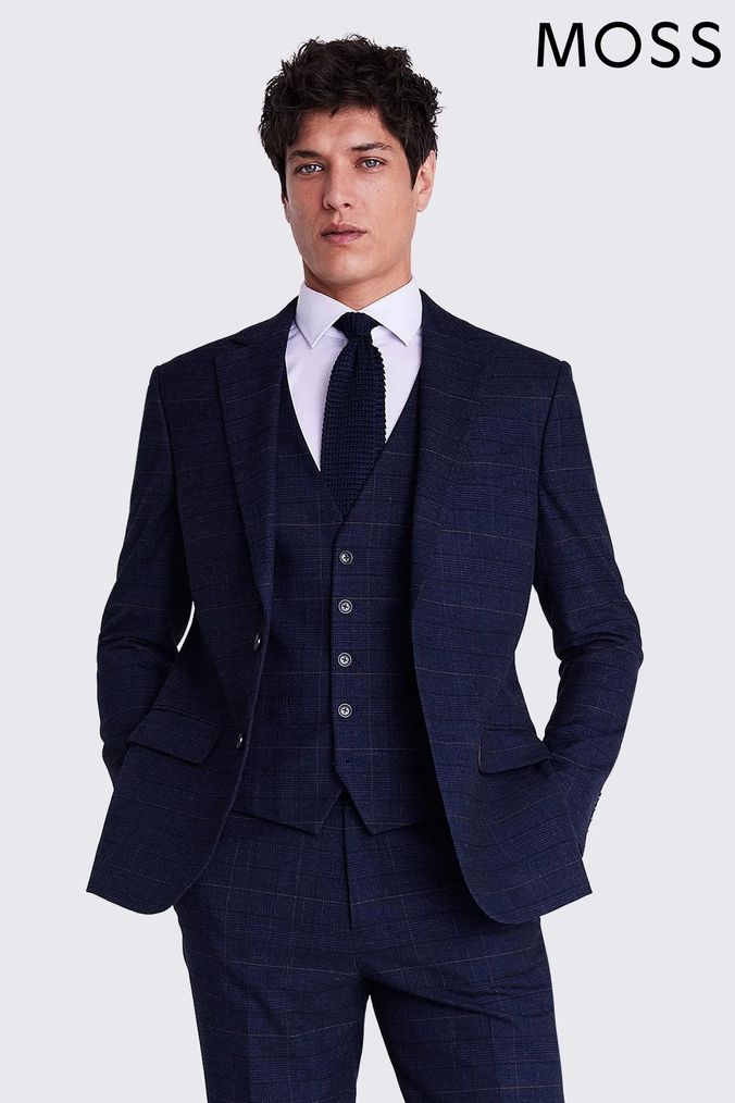 MOSS Tailored Fit Navy Black Check Suit (854947) | £149
