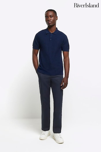 River Island Blue Textured Knitted Polo Shirt (855015) | £30