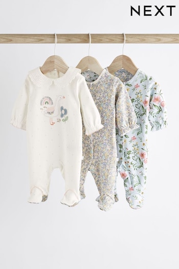 White/Blue Baby Character Sleepsuits 3 Pack (0-3yrs) (855030) | £20 - £22