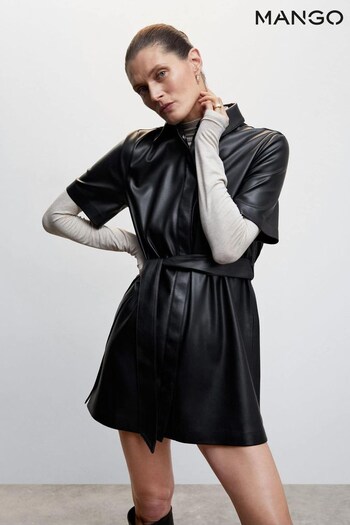 Mango Black Faux Leather Shirt Dress (855084) | £56