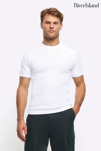 River Island White Muscle Fit Brick T-Shirt (855530) | £25