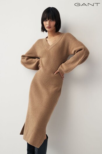 GANT Natural Wool Rib V-Neck Jumper Dress (855549) | £190