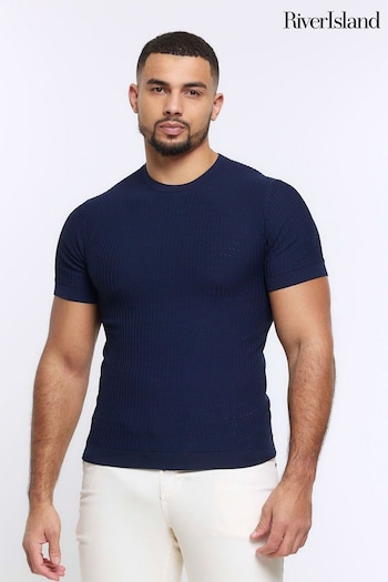River Island Blue Muscle Fit Brick T-Shirt (855578) | £25