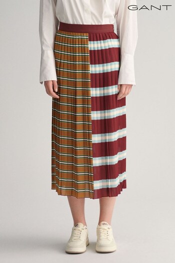 GANT Red Striped Pleated Midi Skirt (855666) | £150