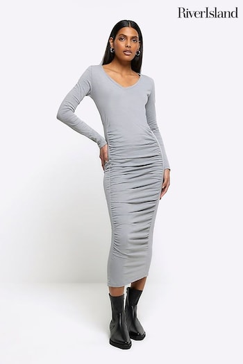 River Island Grey Ruched Side Midi Dress (855796) | £38