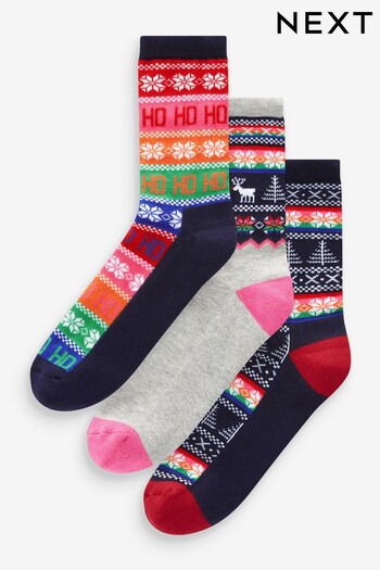 Christmas Slogan Cushion Sole Ankle Socks 3 Pack (856041) | £10