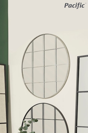 Pacific Silver Metal 16 Pane Round Wall Mirror (856966) | £200