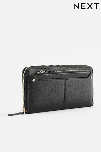 Black/Patent Croc Effect Large Purse With Pull-Out Zip Coin Purse (857052) | £18