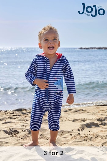 JoJo Maman Bébé Navy Shark Towelling All In One (857272) | £19