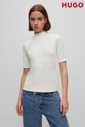 HUGO White Slim Fit High Neck Ribbed T-Shirt (857672) | £99