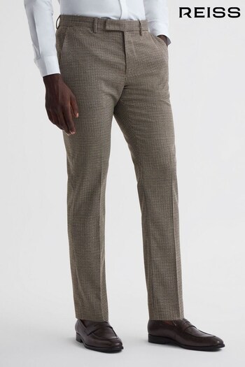 Reiss Brown Ground Slim Fit Puppytooth Trousers (857785) | £138