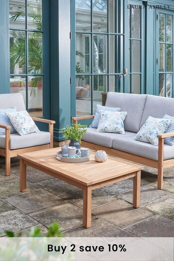 Laura Ashley Natural Garden Salcey Teak Lounging Set With Saunton Dove Grey Cushions (858157) | £2,400