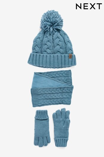Mineral Blue Knitted Hat, Gloves and Scarf 3 Piece Set (3-16yrs) (858388) | £17 - £20