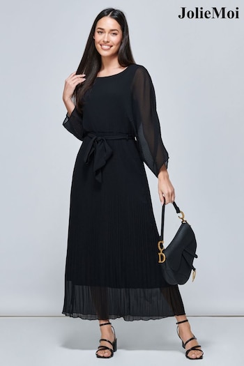 Jolie Moi Lilyana Chiffon Pleated Maxi Black Dress (858687) | £75