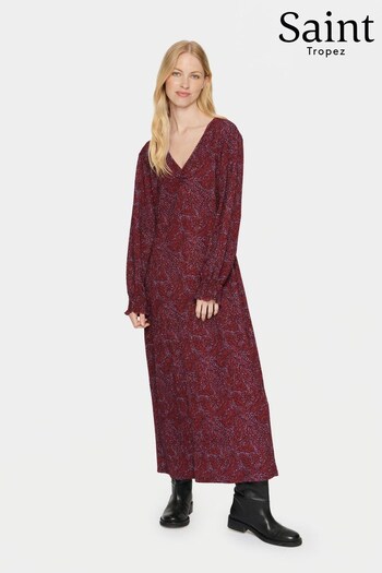 Saint Tropez Red Averie Long Sleeve V-Neck Maxi Dress (858830) | £70