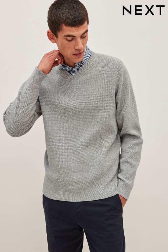 Buy Men s V Neck Cotton Mix Jumpers Online Next UK