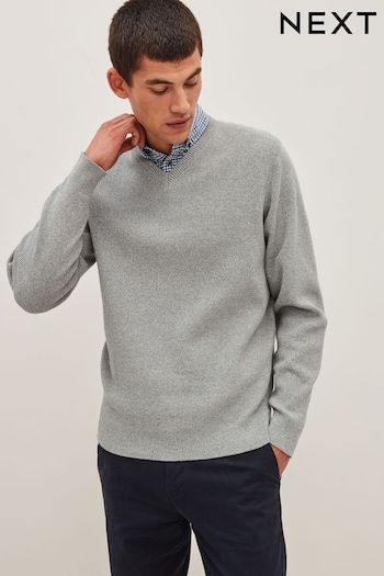 Light Grey V-Neck Mock Shirt Jumper (858889) | £39