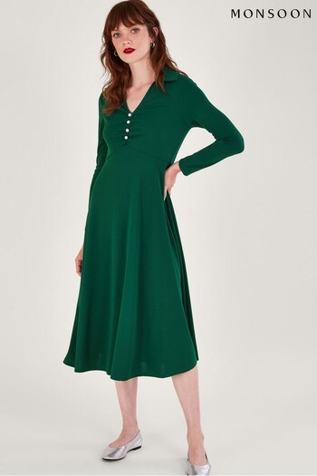 Monsoon Green Collared Jersey Dress (858943) | £75