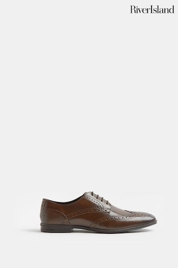 River Island Dark Brown Lace-Up Leather Brogue Derby Shoes Scott (859024) | £30
