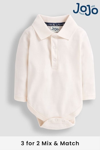 JoJo Maman Bébé Ecru Plain Long Sleeve Polo Shirt Bodies (8591Y1) | £13.50