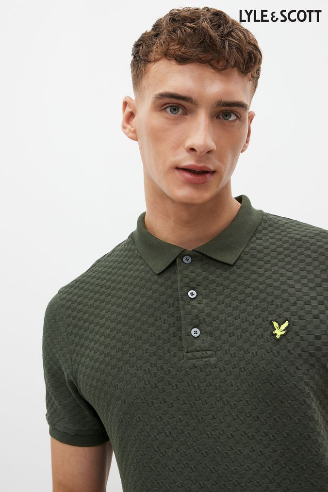Lyle & Scott Green Grid Textured Polo Shirt (859312) | £65