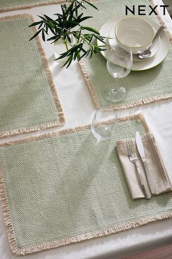 Set of 4 Sage Green Woven Fringe Edge Fabric Placemats (859488) | £24