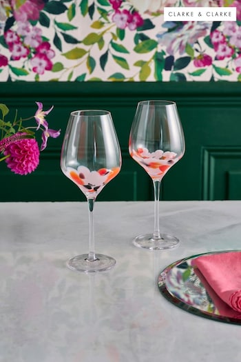 Clarke & Clarke Blush Pink Luco Set of 2 Wine Glasses (859555) | £30