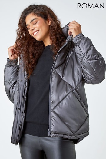 Roman Grey Diamond Quilted Puffer Coat (859584) | £65