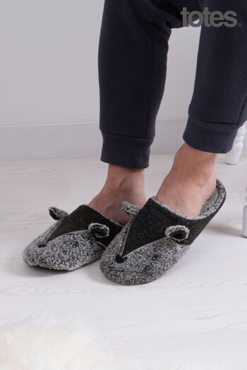 Totes Grey Novelty Applique Mens Mule Slippers (860095) | £25