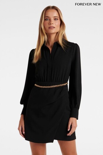 Forever New Black Evan Belted Shirt Dress (860270) | £80