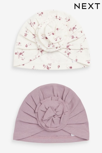 Lilac Purple Floral 2 Pack Baby Turbans (0mths-2yrs) (860306) | £8