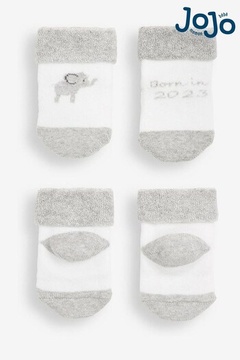 JoJo Maman Bébé White 2-Pack Born In 2023 Baby Socks (860555) | £5.50